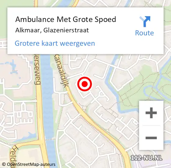 Locatie op kaart van de 112 melding: Ambulance Met Grote Spoed Naar Alkmaar, Glazenierstraat op 17 juli 2015 20:34
