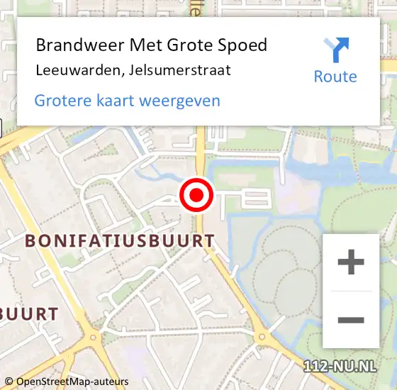 Locatie op kaart van de 112 melding: Brandweer Met Grote Spoed Naar Leeuwarden, Jelsumerstraat op 18 juli 2015 22:09