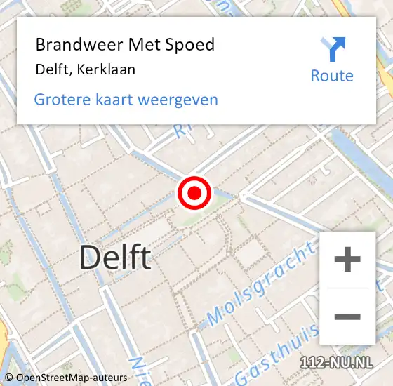 Locatie op kaart van de 112 melding: Brandweer Met Spoed Naar Delft, Kerklaan op 19 juli 2015 07:25