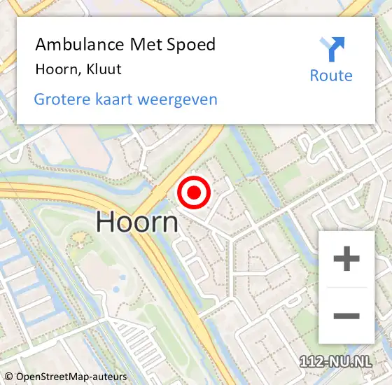 Locatie op kaart van de 112 melding: Ambulance Met Spoed Naar Hoorn, Kluut op 19 juli 2015 10:21
