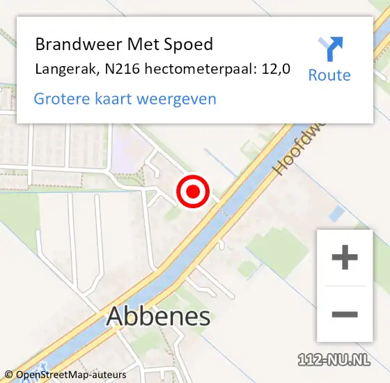 Locatie op kaart van de 112 melding: Brandweer Met Spoed Naar Langerak, N216 hectometerpaal: 12,0 op 19 juli 2015 10:29