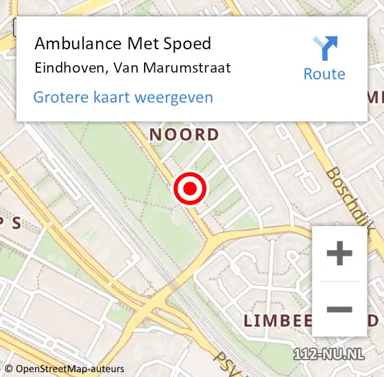 Locatie op kaart van de 112 melding: Ambulance Met Spoed Naar Eindhoven, Van Marumstraat op 19 juli 2015 21:58