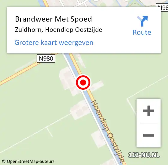 Locatie op kaart van de 112 melding: Brandweer Met Spoed Naar Zuidhorn, Hoendiep Oostzijde op 20 juli 2015 07:21