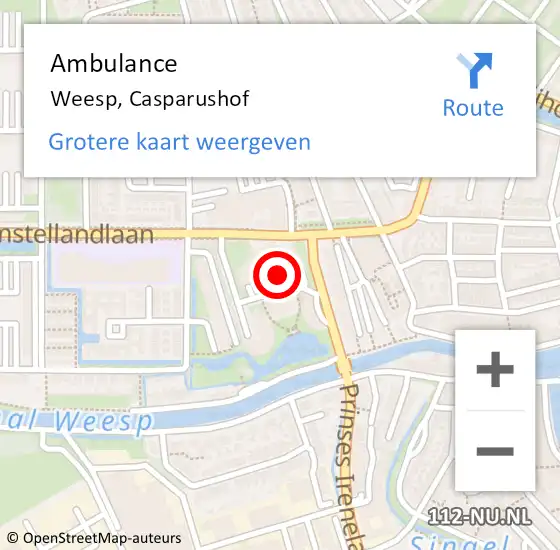 Locatie op kaart van de 112 melding: Ambulance Weesp, Casparushof op 20 juli 2015 13:55
