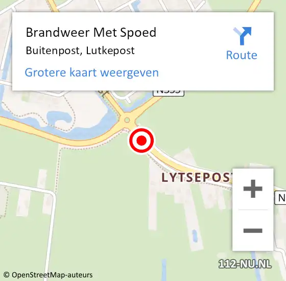 Locatie op kaart van de 112 melding: Brandweer Met Spoed Naar Buitenpost, Lutkepost op 20 juli 2015 15:04