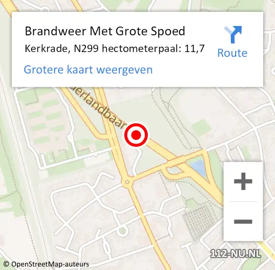 Locatie op kaart van de 112 melding: Brandweer Met Grote Spoed Naar Kerkrade, N299 hectometerpaal: 11,7 op 20 juli 2015 21:25