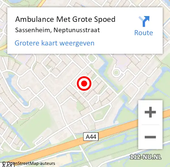 Locatie op kaart van de 112 melding: Ambulance Met Grote Spoed Naar Sassenheim, Neptunusstraat op 21 juli 2015 06:46