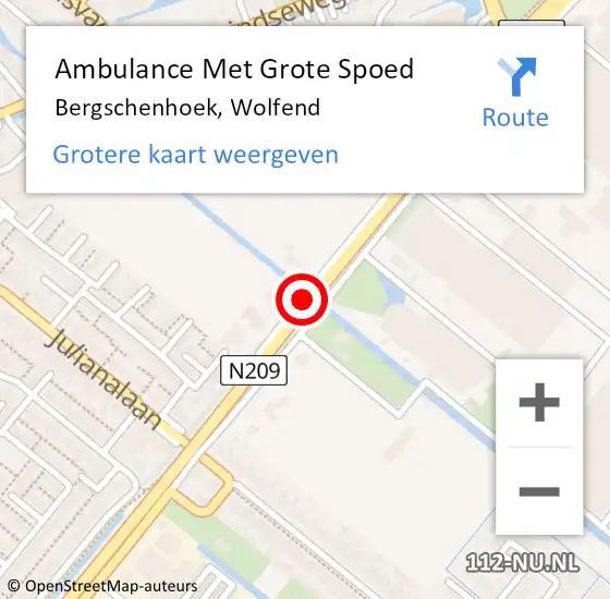 Locatie op kaart van de 112 melding: Ambulance Met Grote Spoed Naar Bergschenhoek, Wolfend op 21 juli 2015 12:36