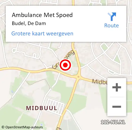 Locatie op kaart van de 112 melding: Ambulance Met Spoed Naar Budel, De Dam op 21 juli 2015 18:01