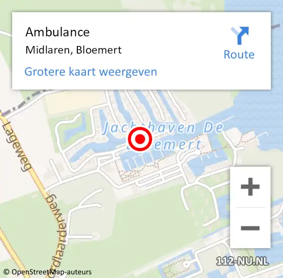 Locatie op kaart van de 112 melding: Ambulance Midlaren, Bloemert op 14 november 2013 20:22