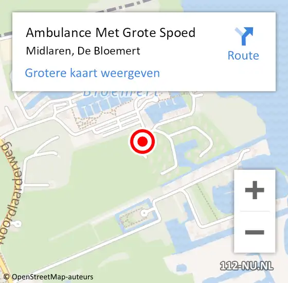 Locatie op kaart van de 112 melding: Ambulance Met Grote Spoed Naar Midlaren, De Bloemert op 14 november 2013 20:57