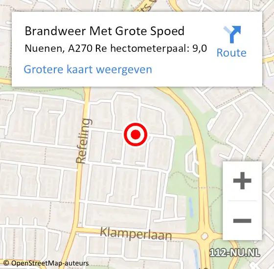 Locatie op kaart van de 112 melding: Brandweer Met Grote Spoed Naar Nuenen, A270 Li hectometerpaal: 6,6 op 24 juli 2015 03:06