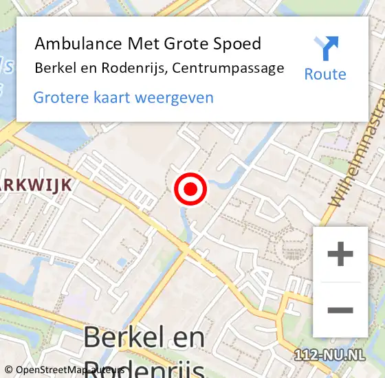 Locatie op kaart van de 112 melding: Ambulance Met Grote Spoed Naar Berkel en Rodenrijs, Centrumpassage op 24 juli 2015 13:54