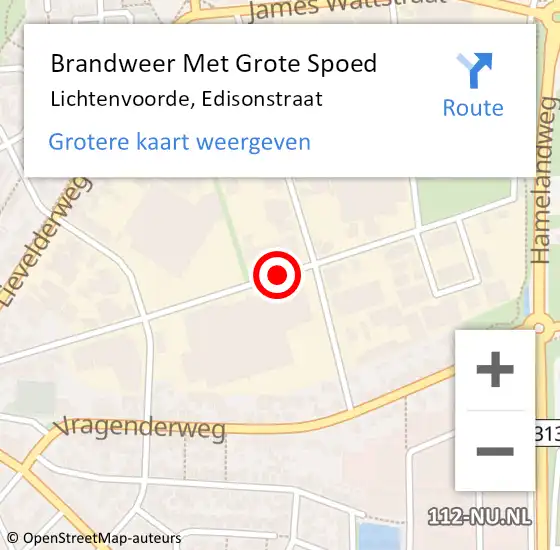 Locatie op kaart van de 112 melding: Brandweer Met Grote Spoed Naar Lichtenvoorde, Edisonstraat op 25 juli 2015 00:51