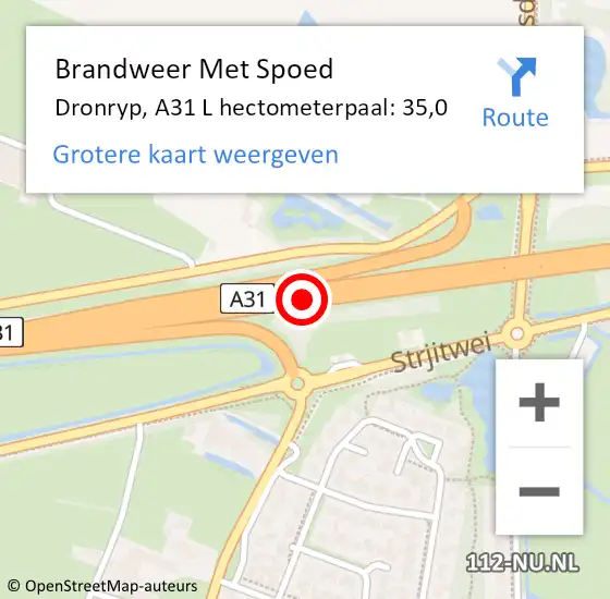Locatie op kaart van de 112 melding: Brandweer Met Spoed Naar Dronryp, A31 L hectometerpaal: 35,0 op 25 juli 2015 16:43
