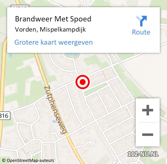 Locatie op kaart van de 112 melding: Brandweer Met Spoed Naar Vorden, Mispelkampdijk op 25 juli 2015 16:58