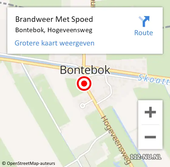 Locatie op kaart van de 112 melding: Brandweer Met Spoed Naar Bontebok, Hogeveensweg op 25 juli 2015 17:36