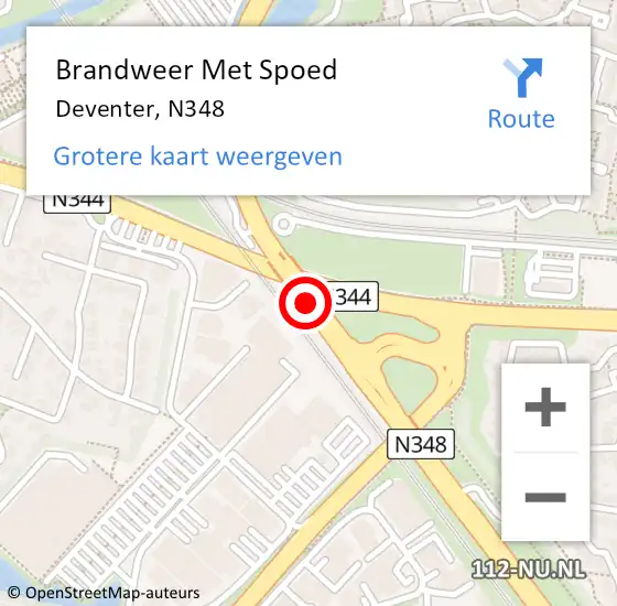 Locatie op kaart van de 112 melding: Brandweer Met Spoed Naar Deventer, N348 op 25 juli 2015 17:49