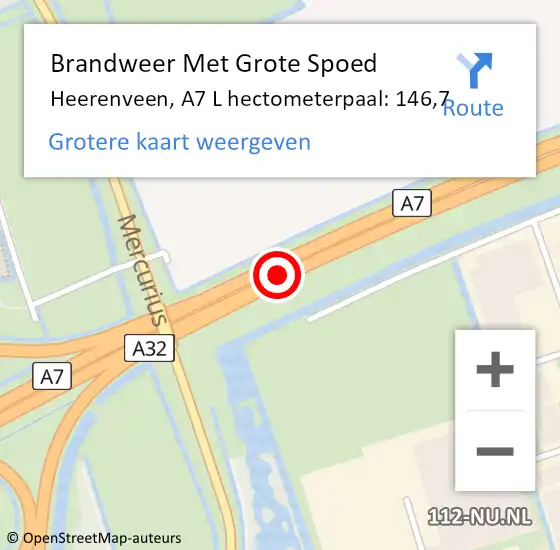 Locatie op kaart van de 112 melding: Brandweer Met Grote Spoed Naar Heerenveen, A7 L hectometerpaal: 143,7 op 25 juli 2015 18:55