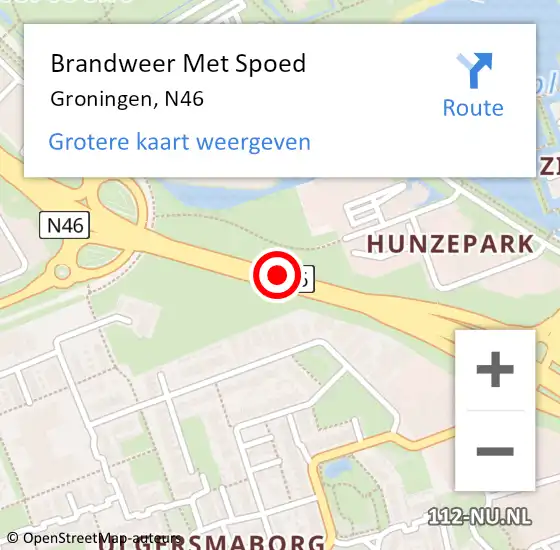 Locatie op kaart van de 112 melding: Brandweer Met Spoed Naar Groningen, N46 op 25 juli 2015 20:08