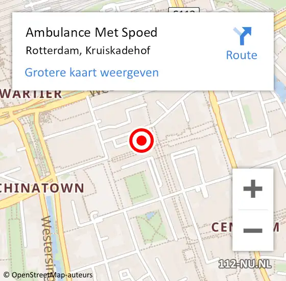 Locatie op kaart van de 112 melding: Ambulance Met Spoed Naar Rotterdam, Kruiskadehof op 27 juli 2015 05:36