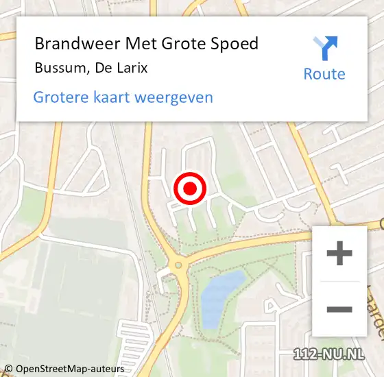 Locatie op kaart van de 112 melding: Brandweer Met Grote Spoed Naar Bussum, De Larix op 27 juli 2015 10:45
