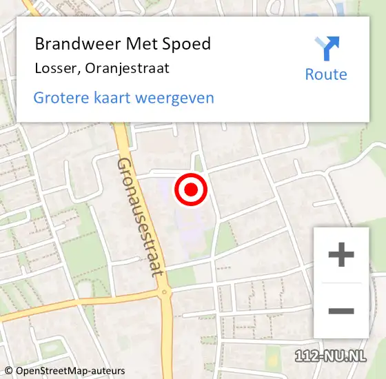 Locatie op kaart van de 112 melding: Brandweer Met Spoed Naar Losser, Oranjestraat op 27 juli 2015 14:28