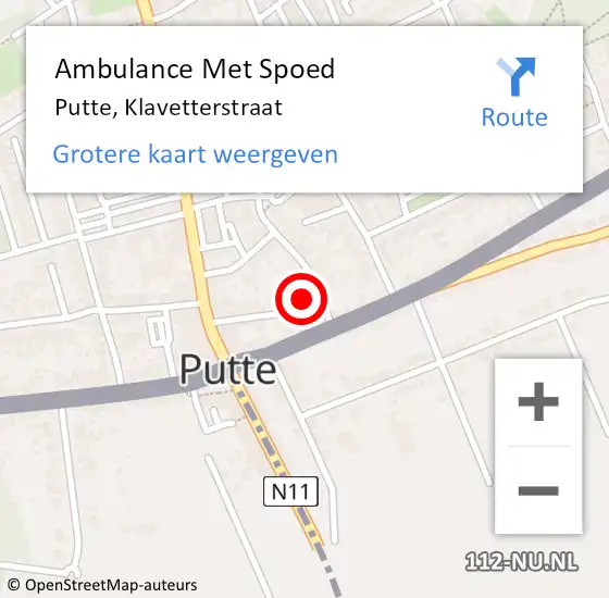 Locatie op kaart van de 112 melding: Ambulance Met Spoed Naar Putte, Klavetterstraat op 27 juli 2015 16:29