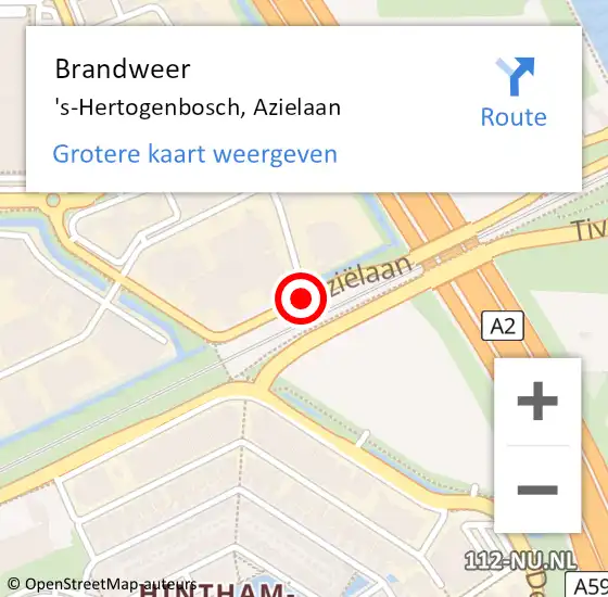 Locatie op kaart van de 112 melding: Brandweer 's-Hertogenbosch, Azielaan op 27 juli 2015 18:22