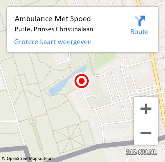 Locatie op kaart van de 112 melding: Ambulance Met Spoed Naar Putte, Prinses Christinalaan op 27 juli 2015 18:46