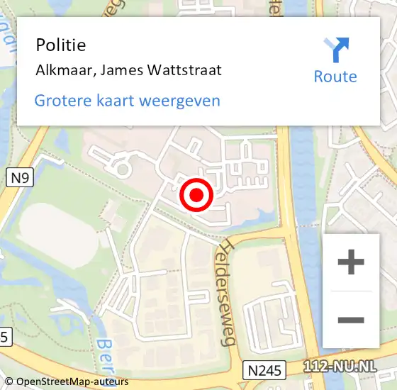 Locatie op kaart van de 112 melding: Politie Alkmaar, James Wattstraat op 27 juli 2015 22:28