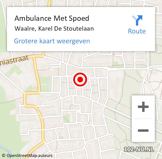 Locatie op kaart van de 112 melding: Ambulance Met Spoed Naar Waalre, Karel De Stoutelaan op 28 juli 2015 18:58
