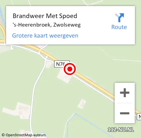 Locatie op kaart van de 112 melding: Brandweer Met Spoed Naar 's-Heerenbroek, Zwolseweg op 29 juli 2015 06:50
