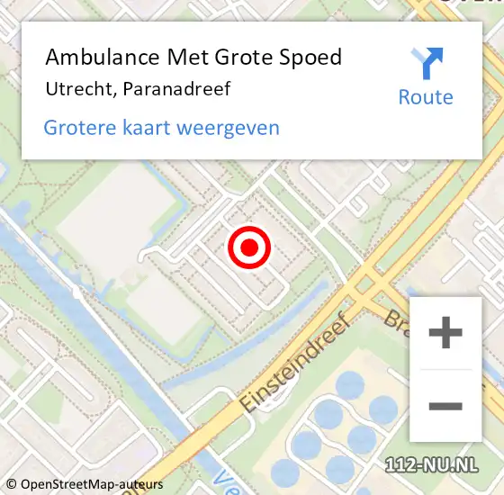 Locatie op kaart van de 112 melding: Ambulance Met Grote Spoed Naar Utrecht, Paranadreef op 29 juli 2015 18:10
