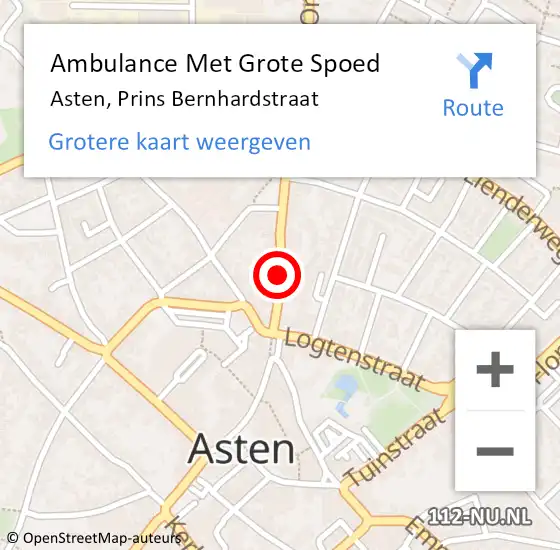 Locatie op kaart van de 112 melding: Ambulance Met Grote Spoed Naar Asten, Prins Bernhardstraat op 29 juli 2015 19:51