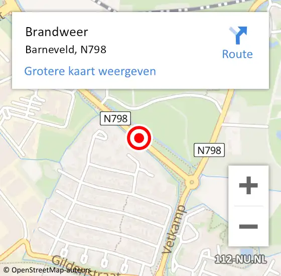 Locatie op kaart van de 112 melding: Brandweer Barneveld, N798 op 29 juli 2015 23:06