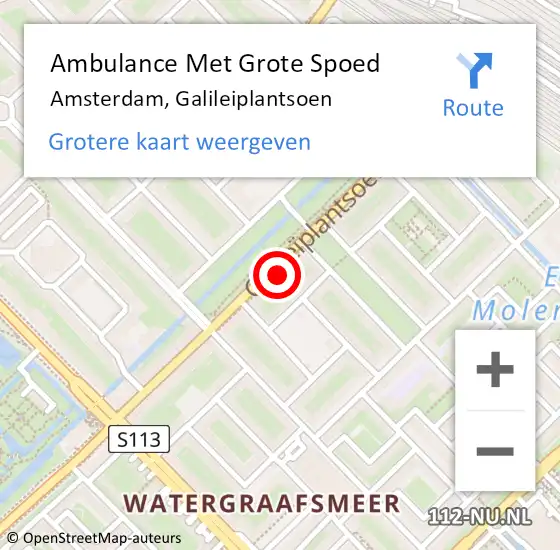 Locatie op kaart van de 112 melding: Ambulance Met Grote Spoed Naar Amsterdam, Galileiplantsoen op 29 juli 2015 23:16