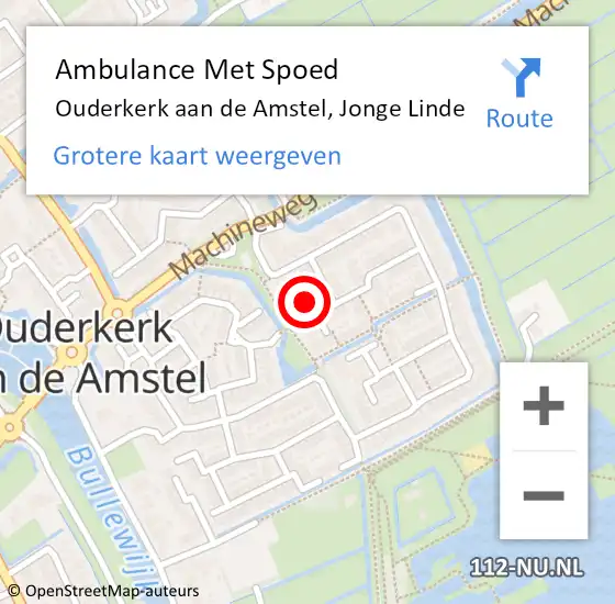 Locatie op kaart van de 112 melding: Ambulance Met Spoed Naar Ouderkerk aan de Amstel, Jonge Linde op 30 juli 2015 02:23