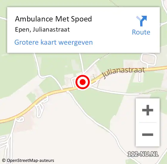 Locatie op kaart van de 112 melding: Ambulance Met Spoed Naar Epen, Julianastraat op 31 juli 2015 09:45