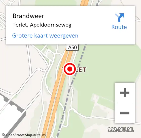 Locatie op kaart van de 112 melding: Brandweer Terlet, Apeldoornseweg op 31 juli 2015 15:20