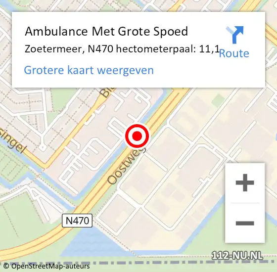 Locatie op kaart van de 112 melding: Ambulance Met Grote Spoed Naar Zoetermeer, N470 hectometerpaal: 11,1 op 31 juli 2015 18:56
