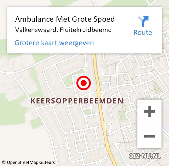 Locatie op kaart van de 112 melding: Ambulance Met Grote Spoed Naar Valkenswaard, Fluitekruidbeemd op 1 augustus 2015 00:13