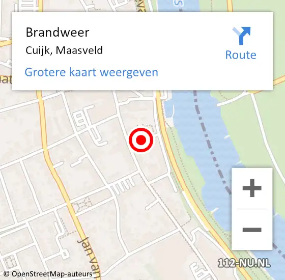 Locatie op kaart van de 112 melding: Brandweer Cuijk, Maasveld op 1 augustus 2015 05:51