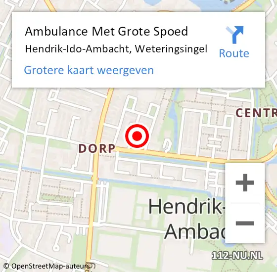 Locatie op kaart van de 112 melding: Ambulance Met Grote Spoed Naar Hendrik-Ido-Ambacht, Weteringsingel op 1 augustus 2015 08:06