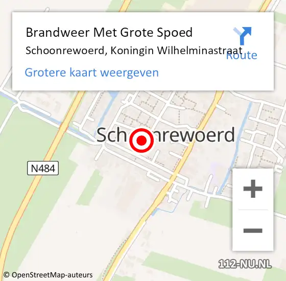 Locatie op kaart van de 112 melding: Brandweer Met Grote Spoed Naar Schoonrewoerd, Koningin Wilhelminastraat op 1 augustus 2015 09:04