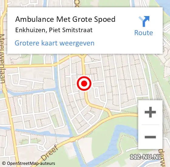 Locatie op kaart van de 112 melding: Ambulance Met Grote Spoed Naar Enkhuizen, Piet Smitstraat op 1 augustus 2015 15:13