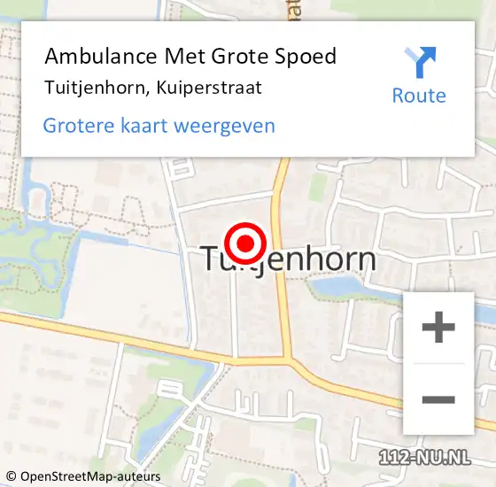 Locatie op kaart van de 112 melding: Ambulance Met Grote Spoed Naar Tuitjenhorn, Kuiperstraat op 12 september 2013 23:38