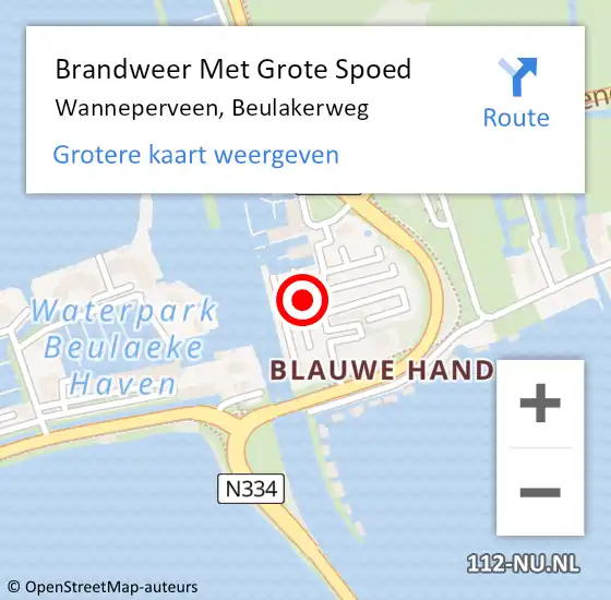 Locatie op kaart van de 112 melding: Brandweer Met Grote Spoed Naar Wanneperveen, Beulakerweg op 1 augustus 2015 16:28