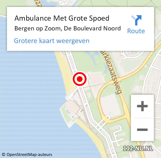 Locatie op kaart van de 112 melding: Ambulance Met Grote Spoed Naar Bergen op Zoom, De Boulevard Noord op 1 augustus 2015 17:11