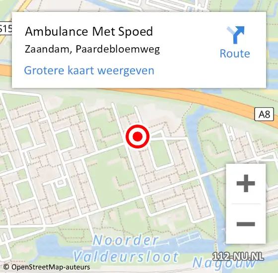 Locatie op kaart van de 112 melding: Ambulance Met Spoed Naar Zaandam, Paardebloemweg op 1 augustus 2015 17:57